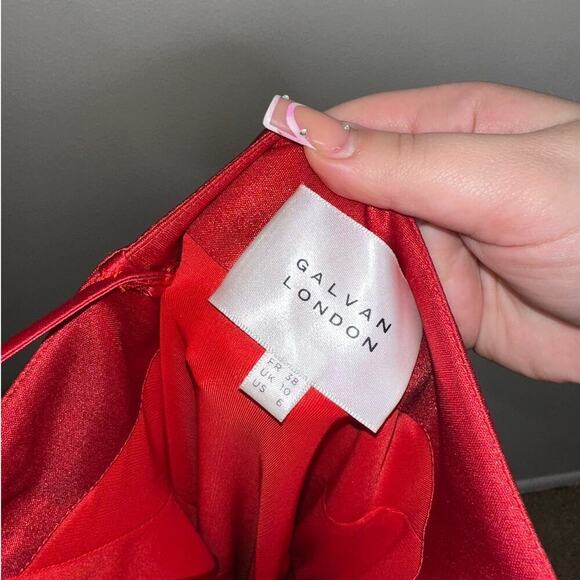 Galvan London $1595 Mars Metallic Ruched Midi Dress Cowl Neck Red Size US 6 - Picture 4 of 9